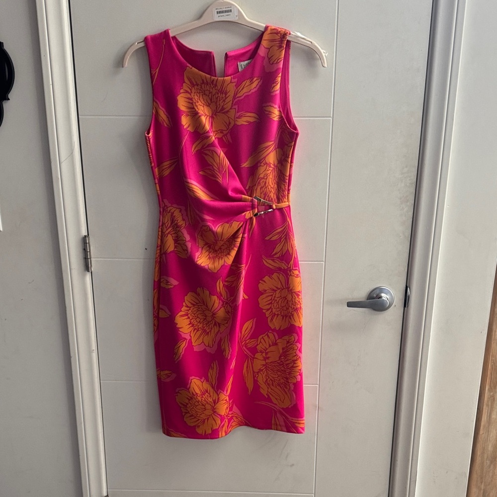 Enfocus Studio Pink and Orange Floral Midi Dress